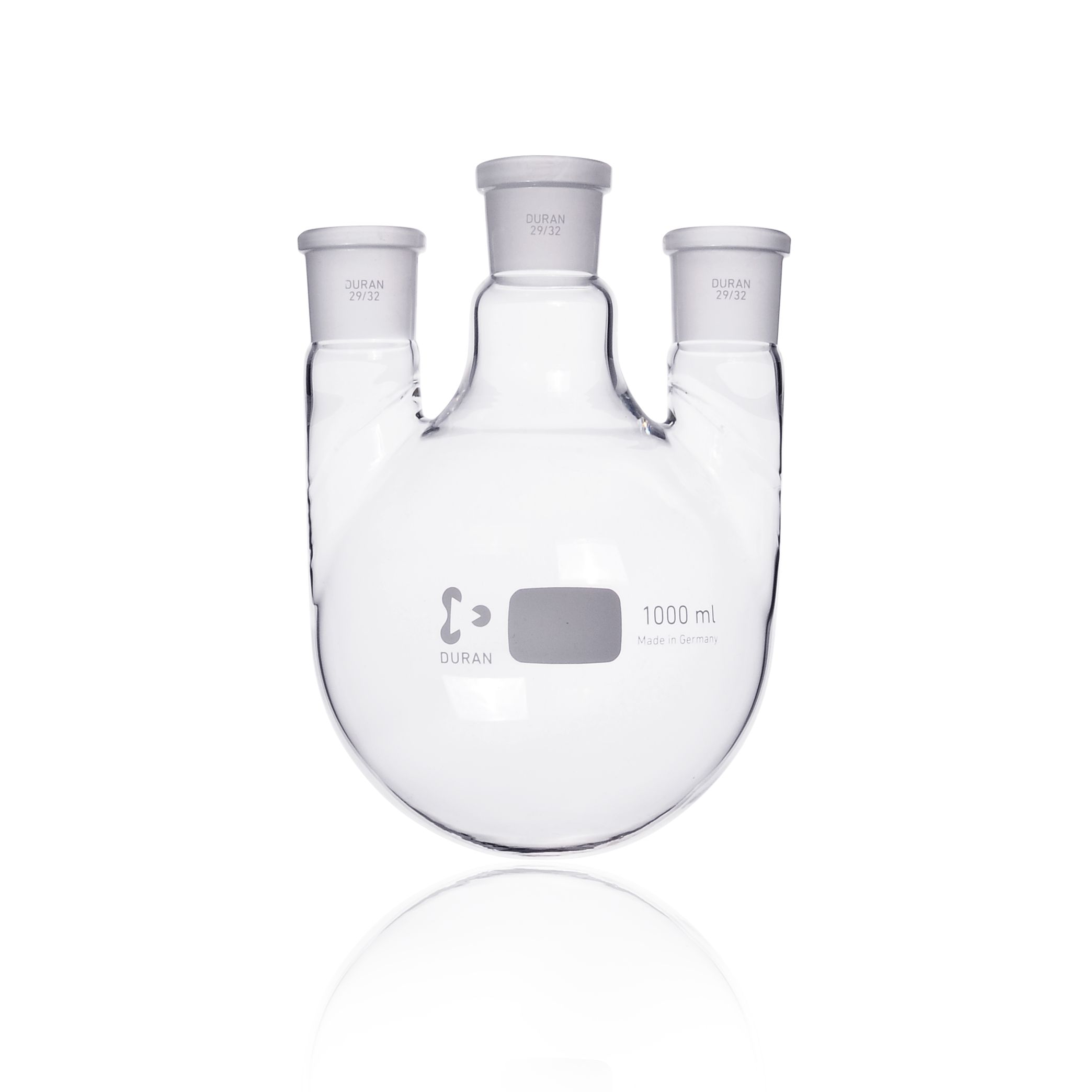 DURAN® Dreihals-Rundkolben, Mittelhals NS 29/32, Seitenhälse NS 29/32, 1.000 mL