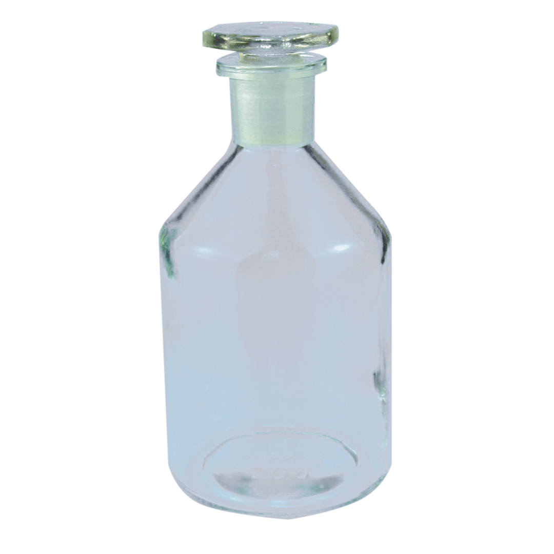 Steilbrustflaschen Enghals, Klarglas, mit NS-Glasstopfen