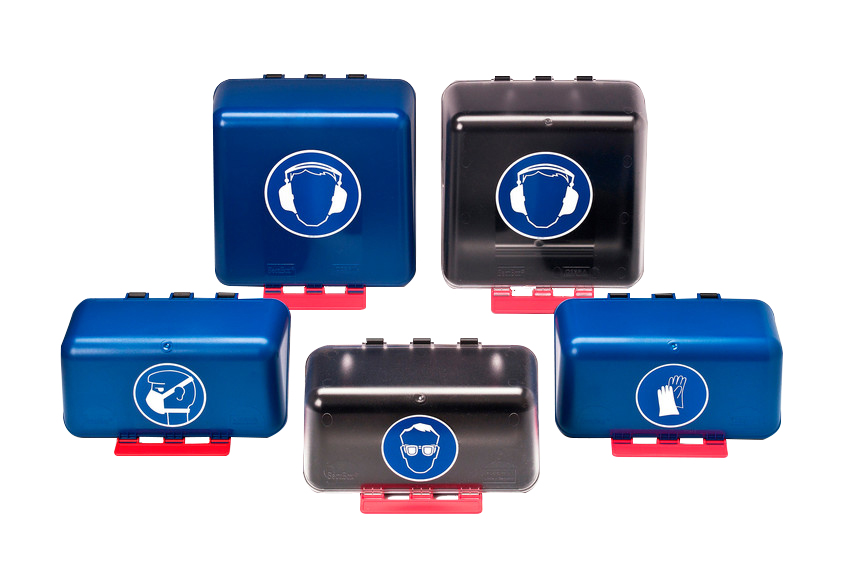Aufbewahrungsbox für Schutzbrillen, blauer Deckel, Mini Box, 236 x 120 x 120 mm