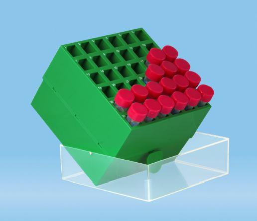 Aufbewahrungsbox, 144 x 144 x 127 mm, 36 x 15 mL, PP, grün, mit Kappe, 2 Stück