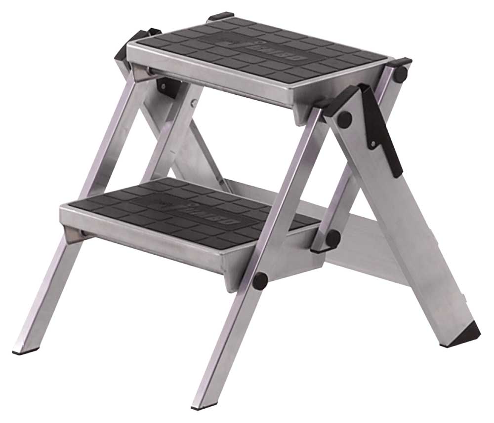 Sicherheits-Trittleiter 2 Stufen, Standhöhe 0,46 m, Aluminium, TÜV-geprüft