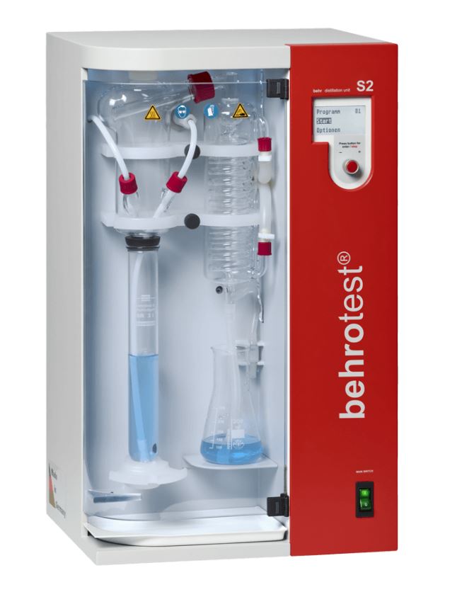 Wasserdampfdestilliergerät, automatische Zugabe von NaOH & H2O, S2 behr