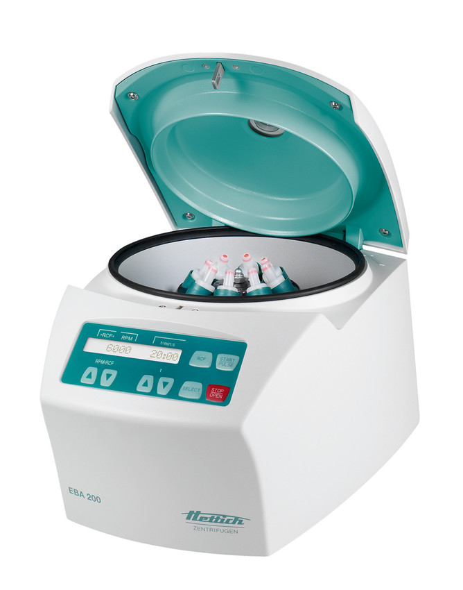 Tischzentrifuge EBA 200 mit Winkelrotor für 8 x 15 mL, RCF 3.461
