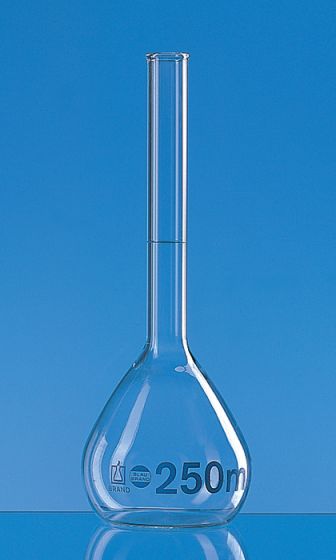 Messkolben, BLAUBRAND®, 200 mL, Klasse A, DE-M, Boro 3.3, Bördelrand, ISO-Chargenzertifikat