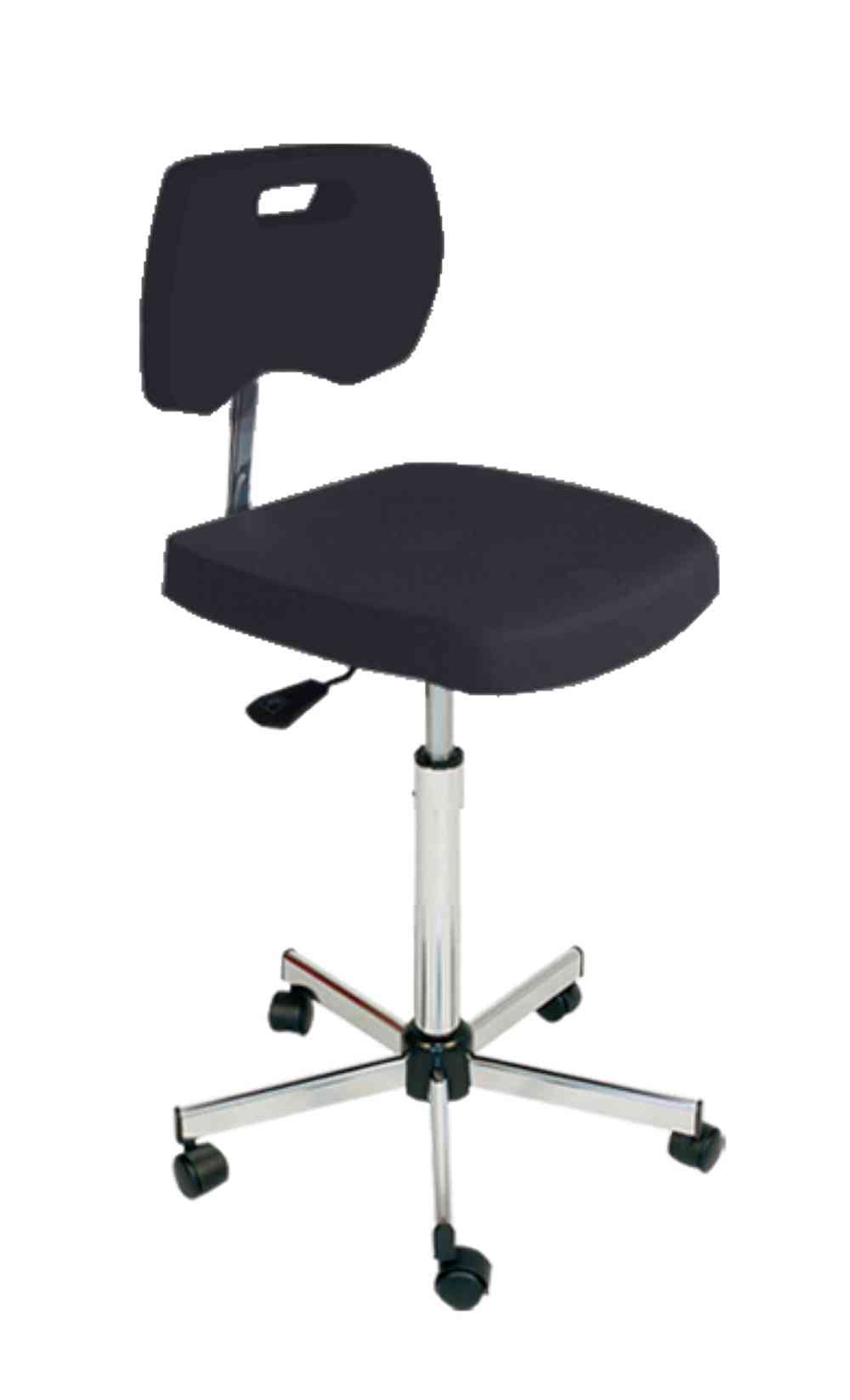 Laborstuhl mit Rollen, 45-58 cm, PU-Sitz schwarz