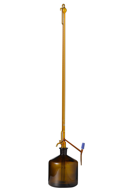 Titrierapparat, Klasse B, 50:0,1 mL, Braunglas, weiß graduiert, seitlicher PTFE-Spindelhahn, ohne Bü