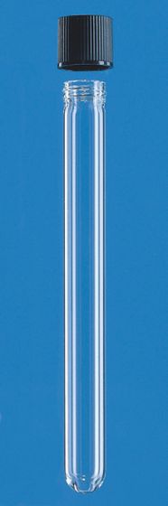 Kulturröhrchen, 6,5 mL, 100 x 12 mm, GL 14, Glas, mit Schraubkappe PP, 100 Stück