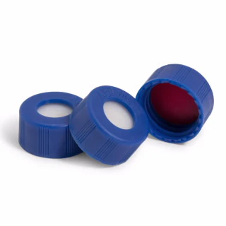 Deckel/Septa, Schraubverschluss, 12 mm, blau, Septa aus PTFE/Silikon, zertifiziert, 100 Stück