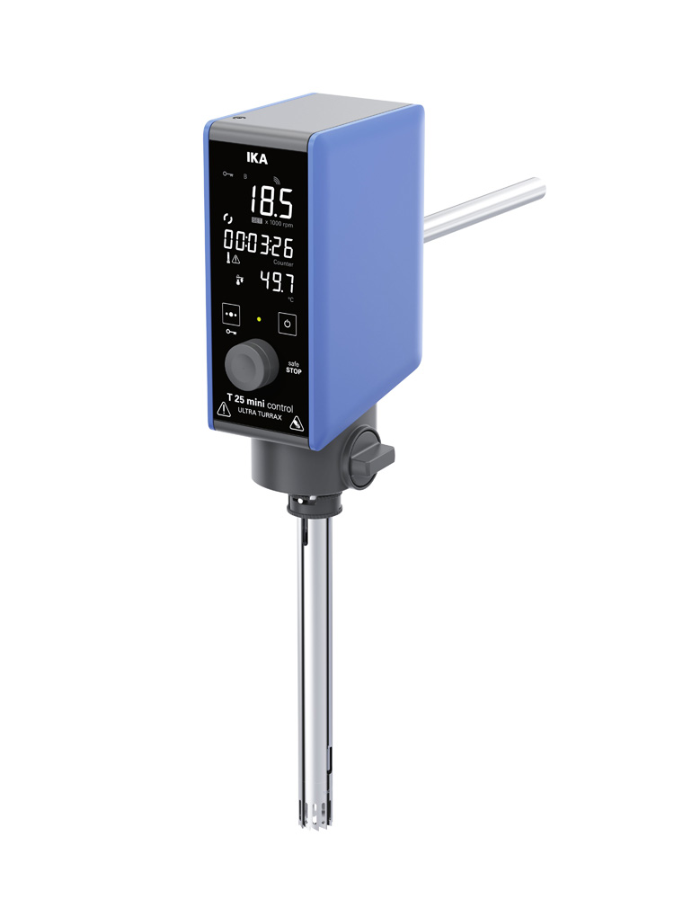 T 25 mini control ULTRA-TURRAX® Dispergiergerät, Volumen (H2O) 0.001 - 1.5 L, Drehzahlbereich 60 - 25.000 rpm, max. Viskosität 2.000 mPas