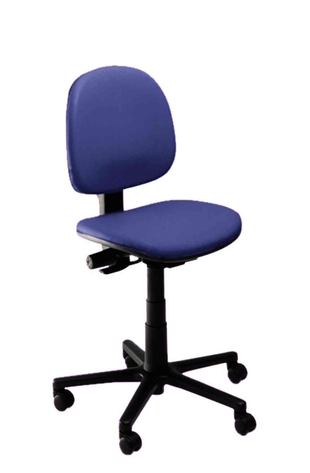 Laborstuhl, 47-64 cm, PVC-Bezug blau, Rollen