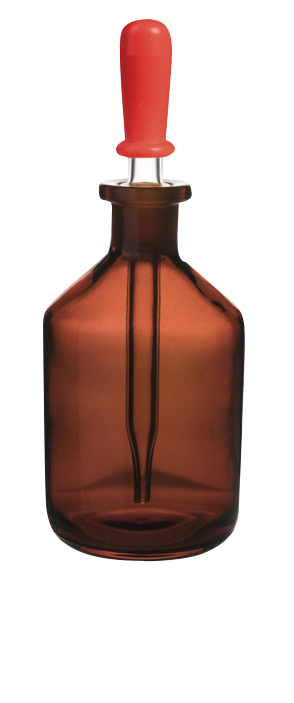 Tropfflasche, Natron-Kalk-Glas, braun, mit Tropfpipette und Gummihütchen