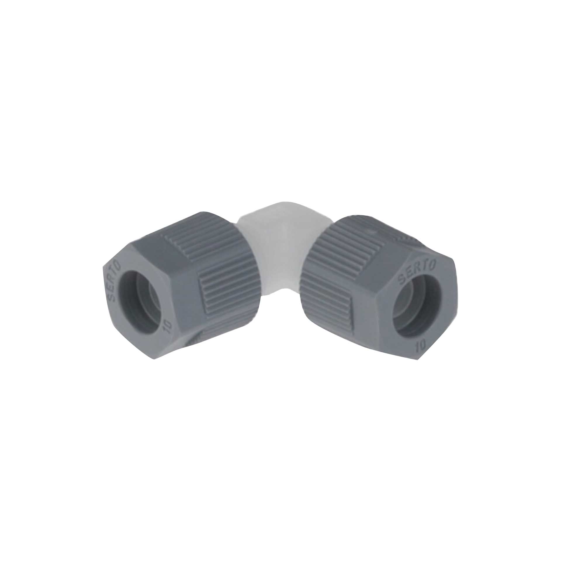 Winkel-Stück (90°) für PTFE-Rohr DN 10 x 8 inkl. Überwurfmuttern