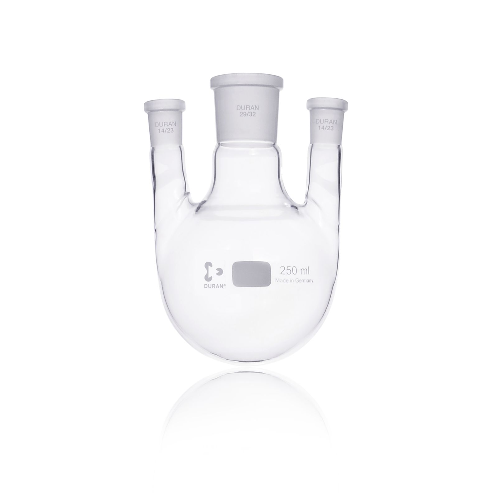 DURAN® Dreihals-Rundkolben, Mittelhals NS 29/32, Seitenhälse NS 14/23, 250 mL