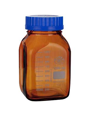 SIMAX® Laborflasche, GL 80, eckig, Braunglas, mit PP-Schraubkappe und PP-Ausgiessring, Boro 3.3