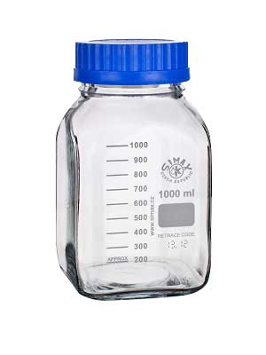 SIMAX® Laborflasche, GL 80, eckig, mit PP-Schraubkappe und PP-Ausgiessring, Boro 3.3