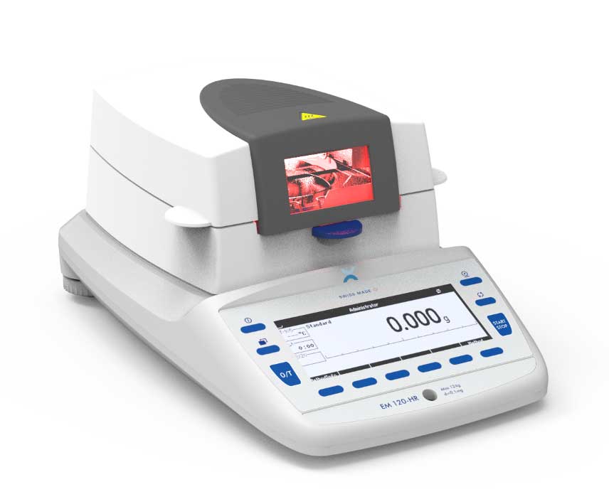 Feuchtebestimmer Serie 365 EM 120-HR, 50-230°C, 124 g / 0,1 mg / 0.001 %, Probenschale Ø 100