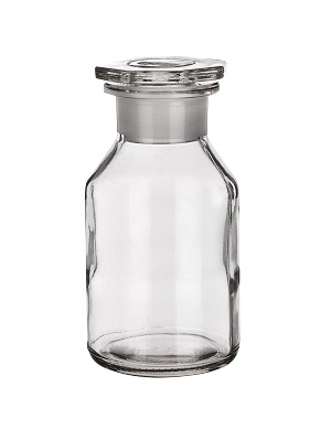 Rundschulterflasche, weithals, klar, mit Glasstopfen