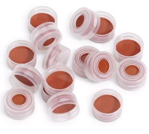 Schnappverschlüsse, transparente Septa aus PTFE/rotem Silikon, Kappengröße: 11 mm, 100 Stück