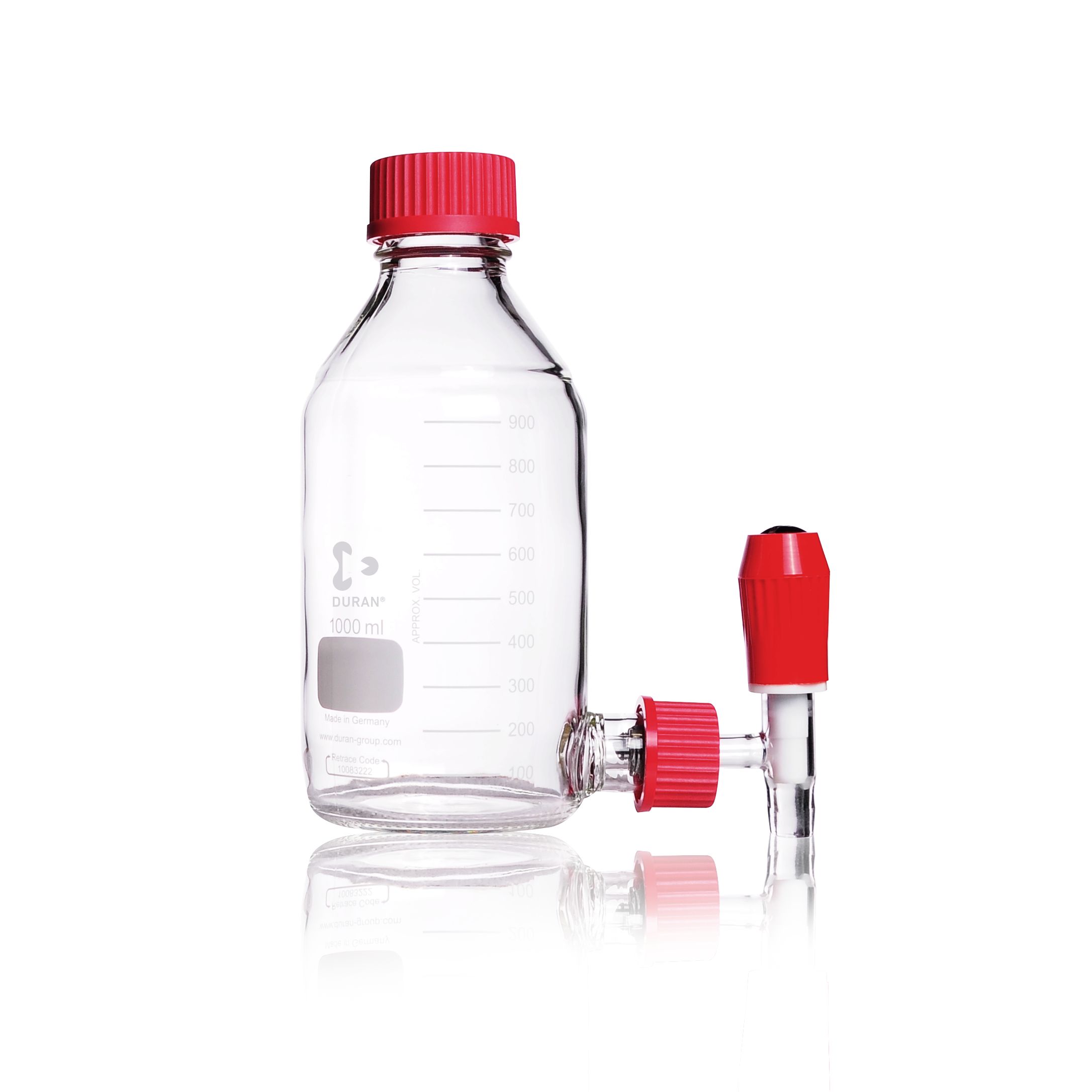 Stutzenflasche, DIN-Gewinde GL 45, Bodentubus GL 32, komplett
