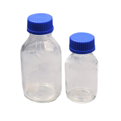 Laborflasche, mit Schraubkappe und Ausgiessring, Kalk-Soda-Glas