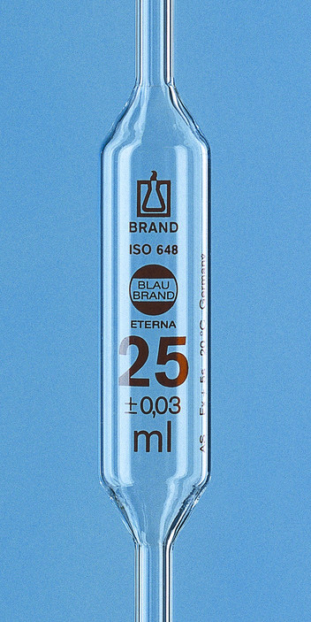 Vollpipette mit einer Ringmarke, braun graduiert, BLAUBRAND®, Klasse AS