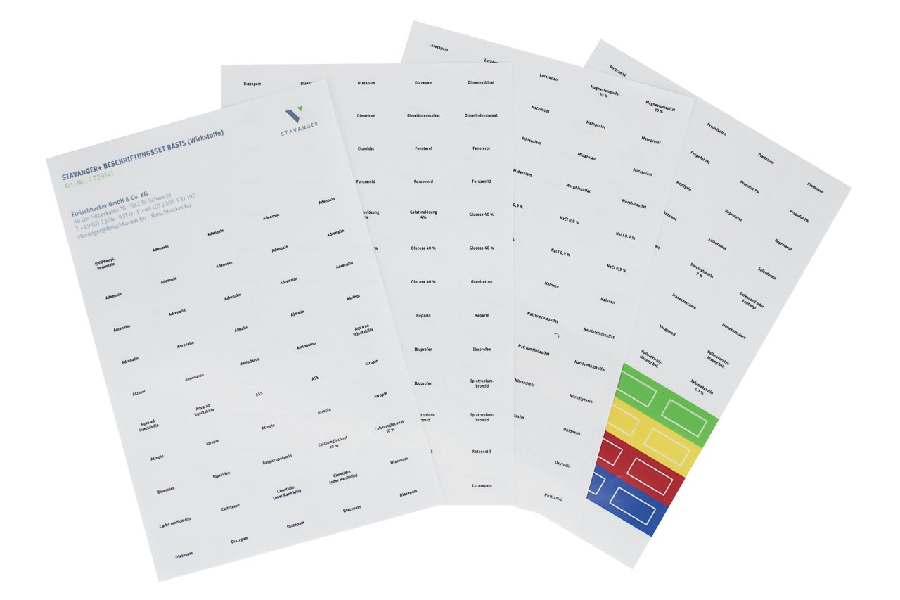 Aufkleber-Set  mit Wirkstoffen für Beschriftungsclip