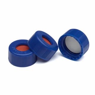 Schraubkappen, 12 mm, blau, Septa aus PTFE/Silikon, 500 Stück