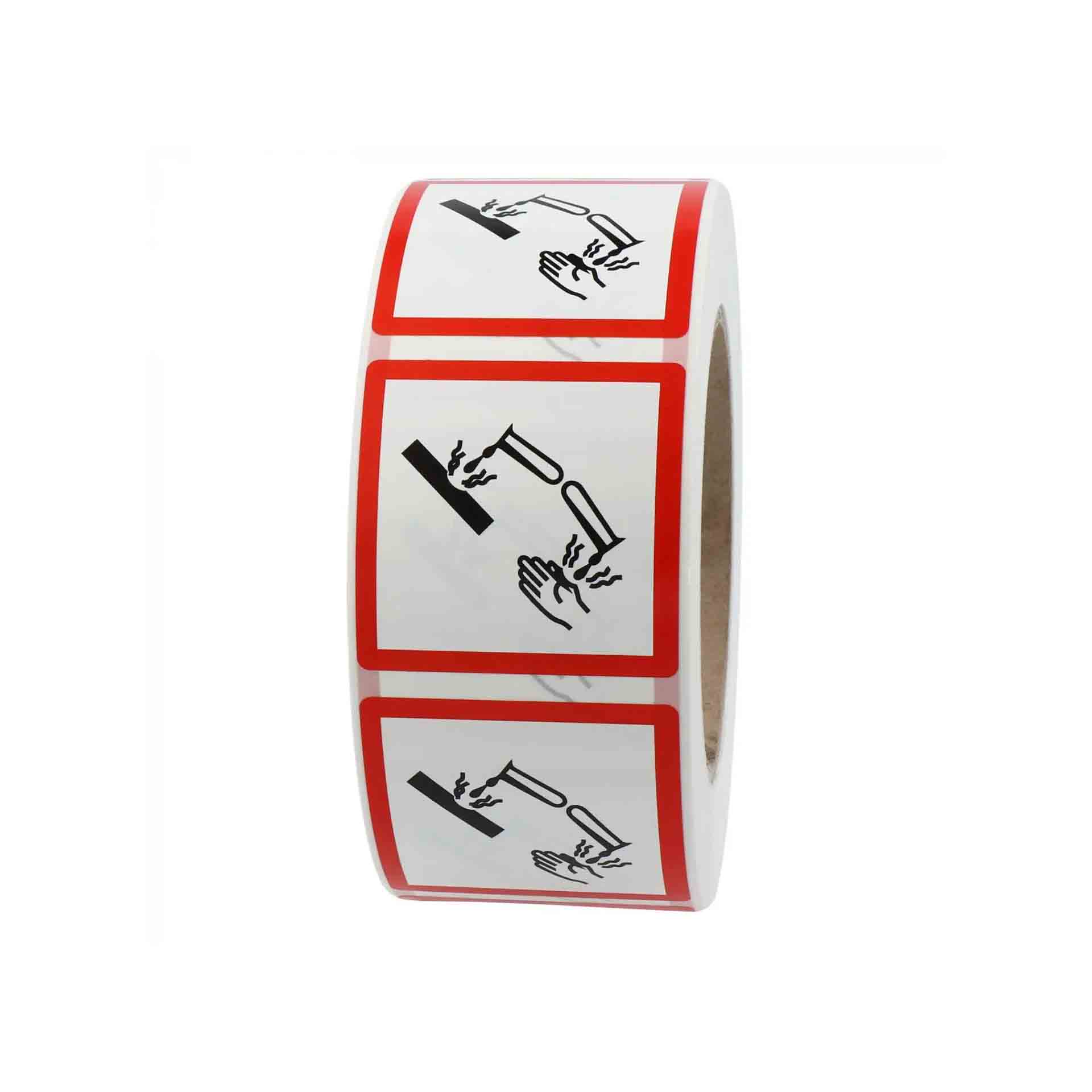 GHS-Etikett GHS 05, ätzende Stoffe, 50 x 50 mm, Polyester, weiß-schwarz/rot, 1.000 Stück