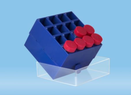 Aufbewahrungsbox, 144 x 144 x 127 mm, 16 x 50 mL, PP, blau, 2 Stück