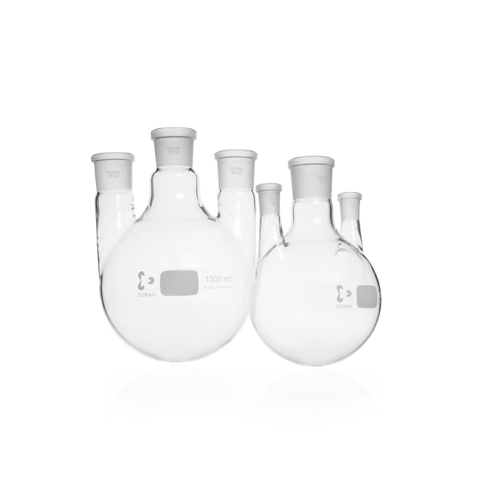 DURAN® Dreihals-Rundkolben, Mittelhals NS 24/29, Seitenhälse NS 19/26, 500 mL