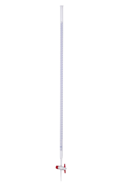 Bürette, Klasse AS, 50:0,1 mL, blau graduiert, gerader Glashahn mit PTFE-Küken, Schellbach
